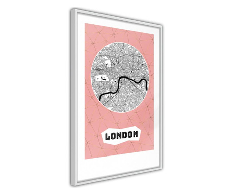 Faldekoráció - city map: london (pink) - fehér keret - 20 x 30 cm