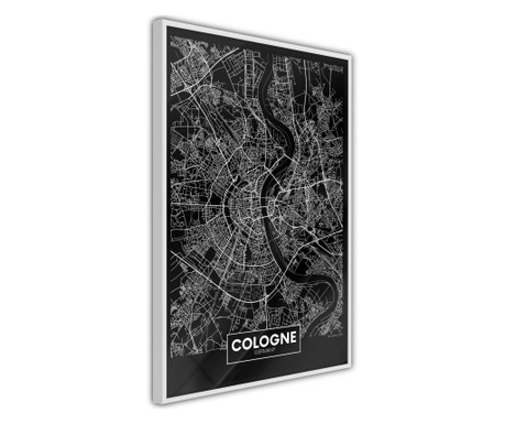 Faldekoráció - city map: cologne (dark) - fehér keret - 20 x 30 cm