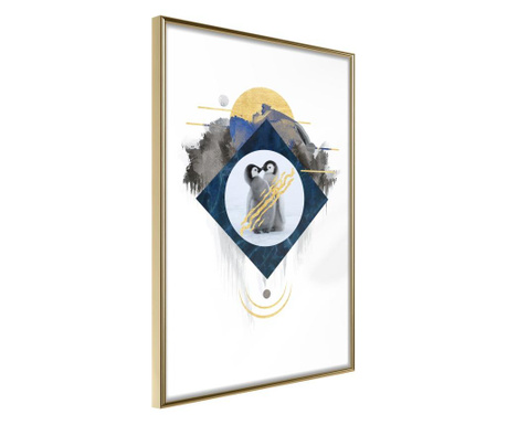 Плакат Artgeist - Little Penguins - Златна рамка - 20 x 30 cm