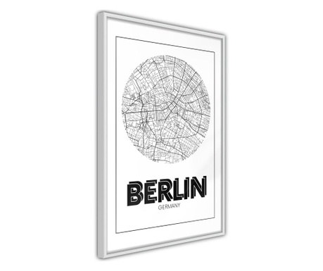 Faldekoráció - city map: berlin (round) - fehér keret - 20 x 30 cm