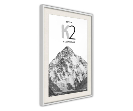 Poster Artgeist - Peaks of the World: K2 - Bijeli okvir s paspartuom - 20 x 30 cm