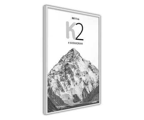 Faldekoráció - peaks of the world: k2 - fehér keret - 20 x 30 cm