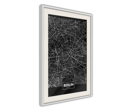 Poster Artgeist - City Map: Berlin (Dark) - Bijeli okvir s paspartuom - 20 x 30 cm