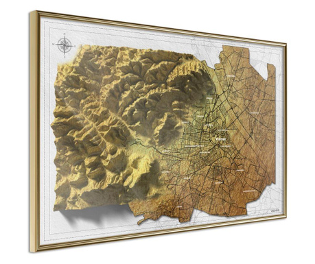 Плакат Artgeist - Raised Relief Map: Vienna - Златна рамка - 30 x 20 cm