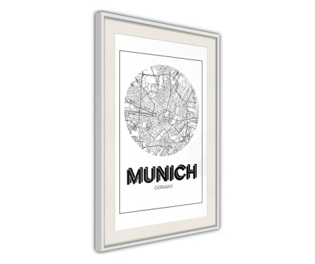 Poster Artgeist - City Map: Munich (Round) - Bijeli okvir s paspartuom - 20 x 30 cm