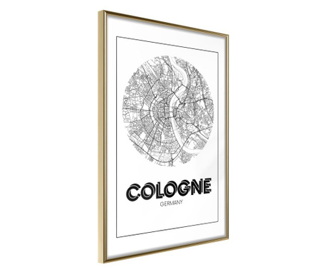 Плакат Artgeist - City Map: Cologne (Round) - Златна рамка - 20 x 30 cm