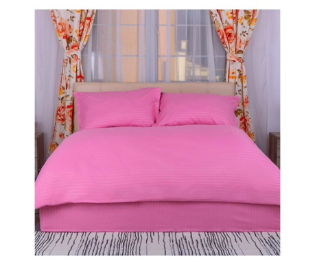 Lenjerie de pat damasc policoton roz Pucioasa
