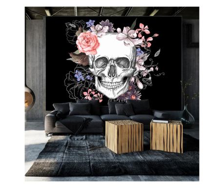 Самозалепващ фототапет Artgeist - Skull and Flowers - 98 x 70 см
