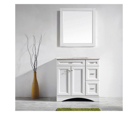Set mobilier baie, dulap lemn cu lavoar, blat quartz + oglinda rama lemn, logos 91.4x55.8x86 cm, alb