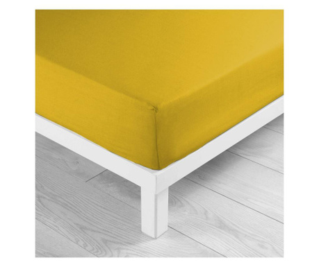 Cearsaf de pat cu elastic Douceur D'intérieur, Lina, tesatura din bumbac, 160x200 cm, galben
