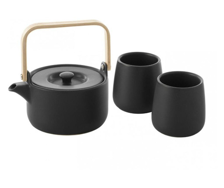 Set ceainic cu capac cu 2 cani, 500 ml, ceramica, negru  500-ml