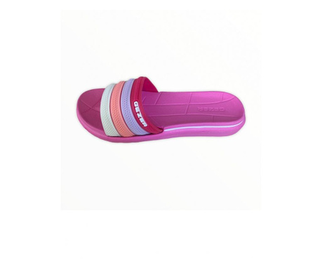 Papuci de plaja dama, roz, bareta multicolora, marime 36  36