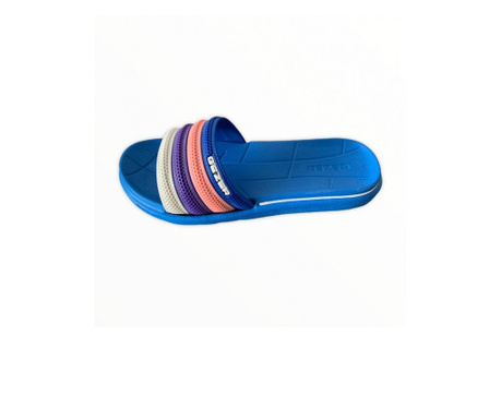Papuci plaja dama, albastru, bareta multicolora, marimea 36  36