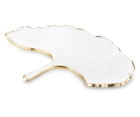 Platou sticla, margine aurie, frunza gingko, 2x37x29 cm