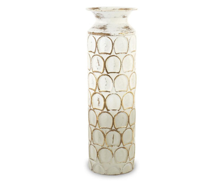 Vaza metalica, aspect antichizat, alb/auriu, 55x17.5x17.5 cm
