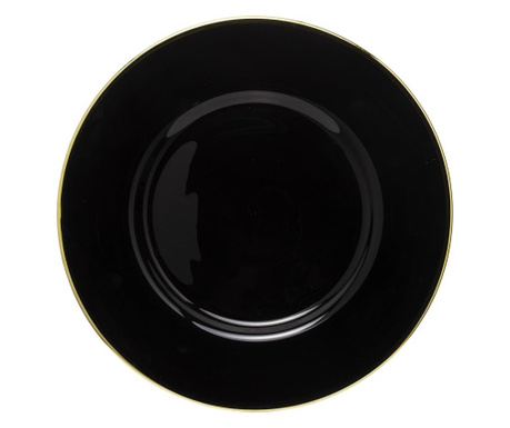 Platou sticla negru, margine aurie, 33 cm
