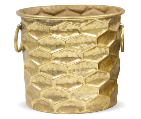Ghiveci metalic, auriu antichizat, cu manere, 26x30x30 cm
