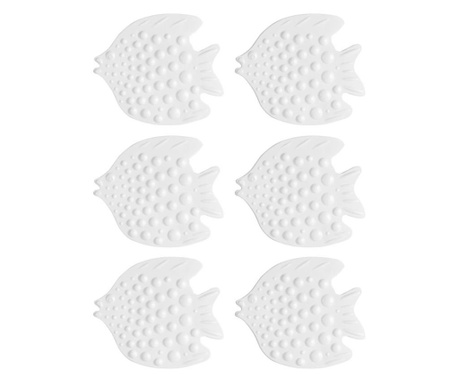 Set forme antiderapante pentru baie, 6 pestisori, alb