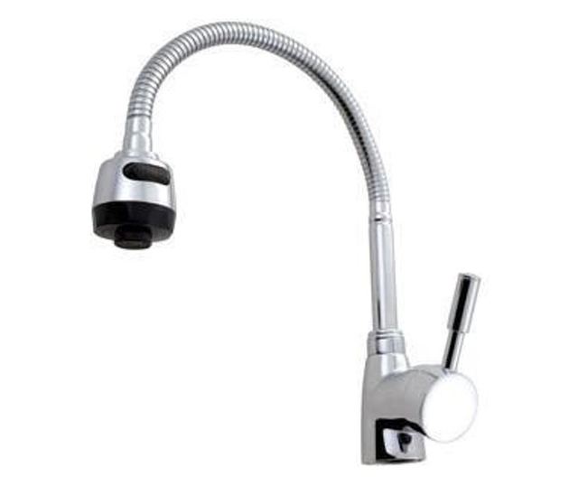 Set chiuveta inox anticalcar de blat + baterie pipa flexibila, 43.5x76 cm, cuva stanga
