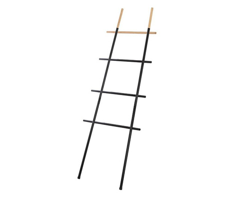 Suport vertical pentru prosoape tip scara, negru, otel si lemn, h 170 cm
