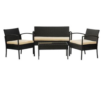 Set mobilier terasa, masa, canapea, 2 fotolii, perne, negru / crem