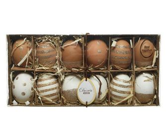 Set decorativ 12 oua, alb/natur/sclipici, 4x6 cm