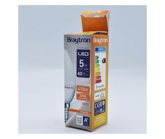 Bec led lumanare 5W (40W), E14, C37, 410lm, lumina calda (3000K), opal, Braytron