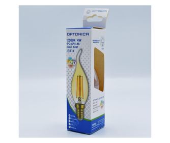Bec LED flacara Vintage filament 4W(35W) Optonica, E14, 400 lm, lumina calda (2500K), auriu, clasa energetica F