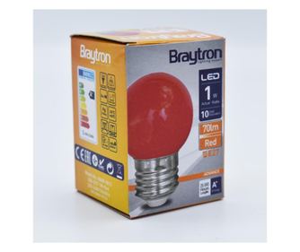 Bec led 1W (10W) rosu, E27, 70lm, lumina rosie, opal, Braytron