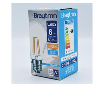 Bec led Vintage filament 6W (60W), E27, A60, 600lm, lumina rece (6500K), clar, Braytron