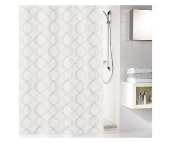 Perdea de dus kleine wolke classy, alba cu gri, poliester cu aspect textil, 180 x 200 cm