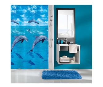 Perdea de dus kleine wolke dophin, albastra cu delfini, plastic ecologic, 180x200cm