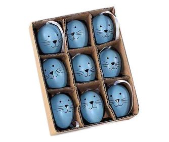 Set 9 oua decorative Paste din plastic albastru 3x4 cm