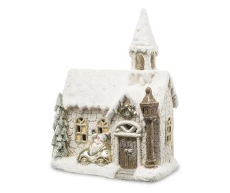 Decoratiune casuta aspect iarna, LED, 38x30x15 cm