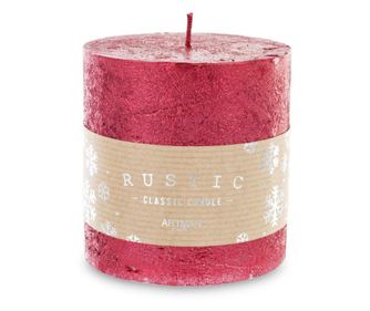 Rusztikus hengeres gyertya, piros, 9x9 cm