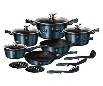 Set oale, cratite si tigai marmorate, 18 piese, din aluminiu forjat, metallic line aquamarine edition, berlinger haus, bh 7036