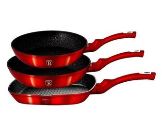 Set de tigai marmorate, 3 piese, din aluminiu forjat, burgundy metalic line, berlinger haus, bh 1289