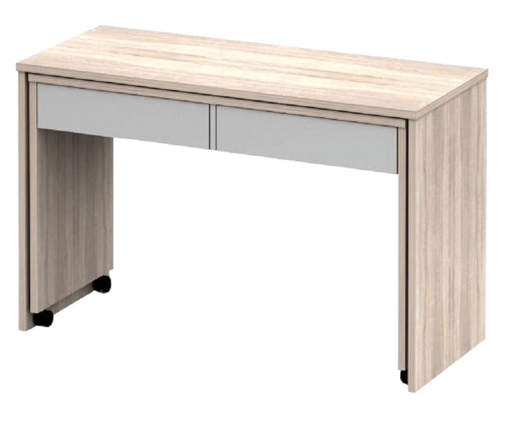Raztegljiva pisalna miza z predali iz belega hrastovega lesa 120x50x75 cm