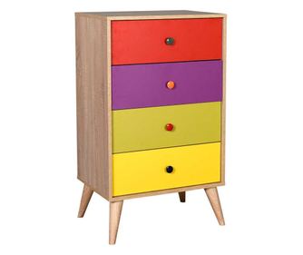 Comoda Adore Rainbow, 4 sertare, Multicolor/Sonoma, 60 x 104 x 45 cm - Natur