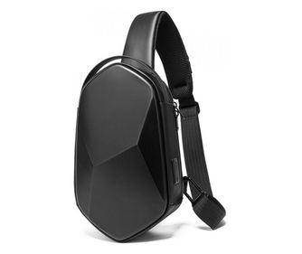 Geanta crossbody, de umar sau de mana tip sling, cu port de incarcare USB 3.0, Bange, 30x11x17 cm, Neagra