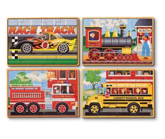 Set 4 puzzle lemn in cutie Vehicule Melissa and Doug