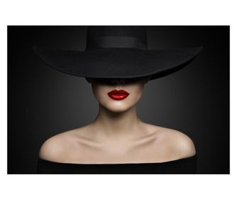 Tablou canvas portrait femeie, fashion, palarie neagra, 90 x 60