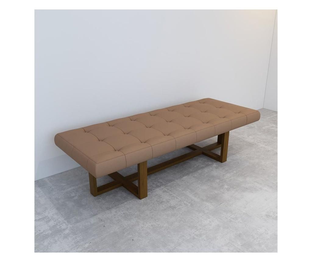Bancheta lux berlin,163x61x40 cm,sezut piele ecologica,picioare lemn,maro/nuc 