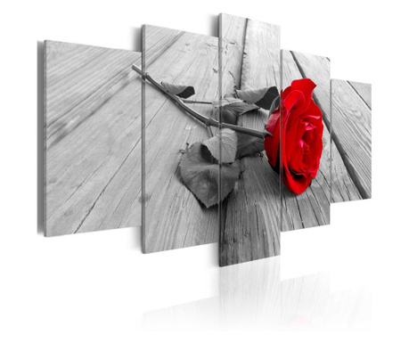 Slika Artgeist - Rose on Wood (5 Parts) Wide Red - 100 x 50 cm