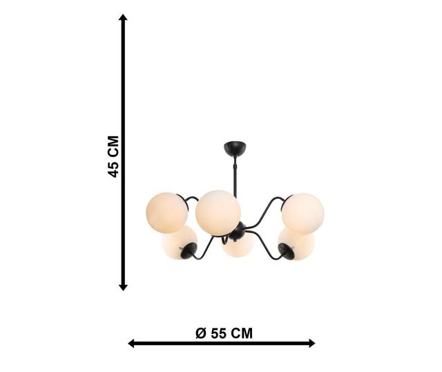 Lustra Squid Lighting, Orumcek 6, metal, incandescent, LED, max. 60 W, E27, negru, 55x55x45 cm