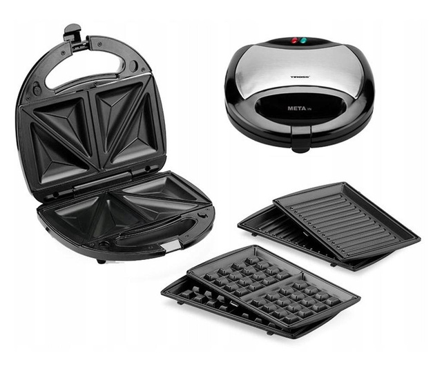 Aparat de sandwich 3 in 1 ts-513 cu placi interschimbabile pentru pregatire sandwich, grill sau waffe, 750 w