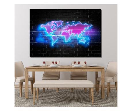 Tablou Harta Lumii aspect luminata din neon 90x120cm