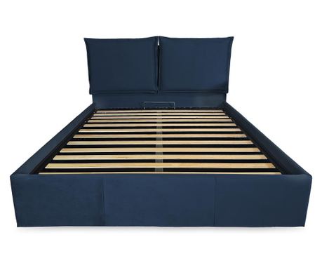Pat tapitat rabatabil cu lada depozitare, 90x200 cm, Giulia, dolce dormire, catifea, bleumarin Giulia Catifea