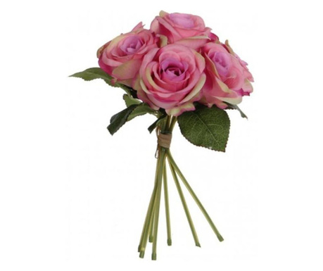 Flori artificiale buchet cu trandafiri roz 28 cm, culoare: roz