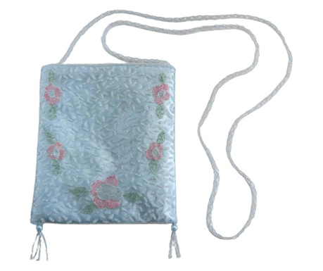 Чанта за съединител, ръчна изработка, сатен, бродерия с флорални мъниста, син